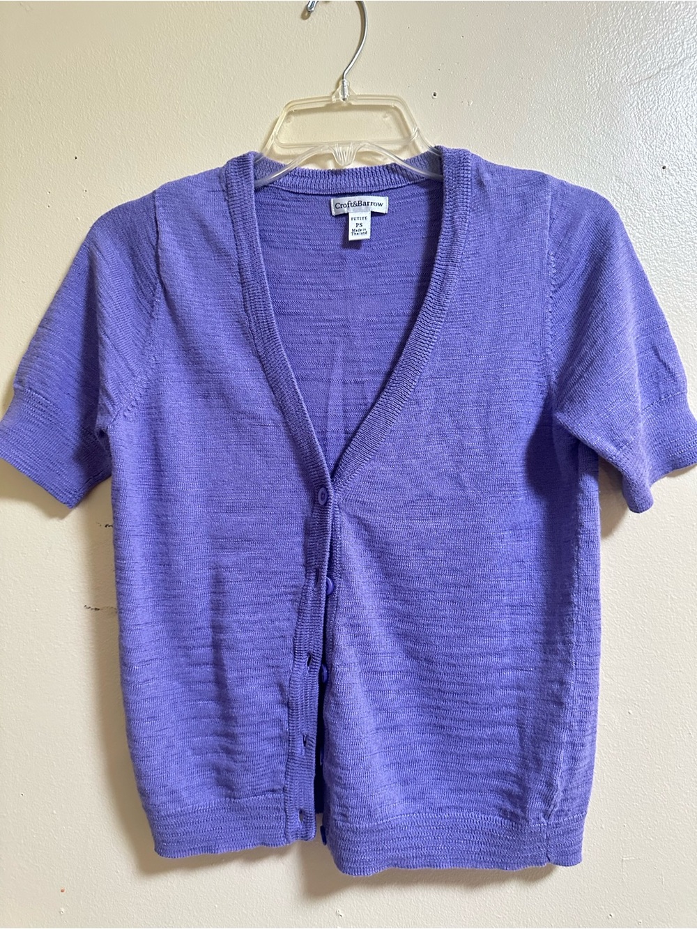 Croft & Barrow Purple Short-Sleeve V-Neck Cardigan Sweater petite small